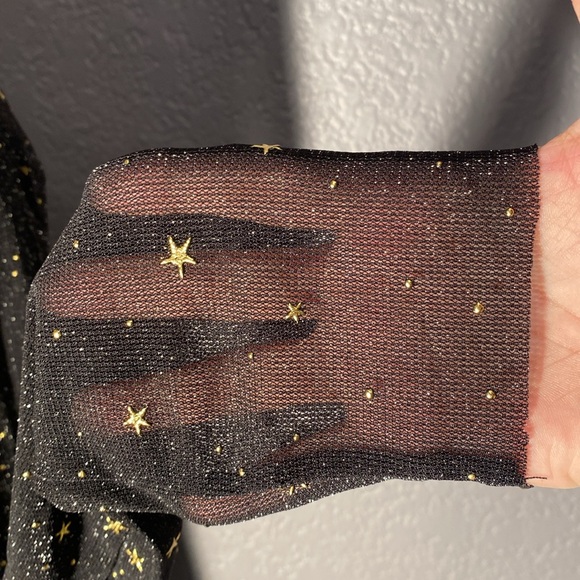 FRANCESCA’S - NWT - dress: black lined semi-sheer metallic mesh l/s w stars - XL - Picture 11 of 16